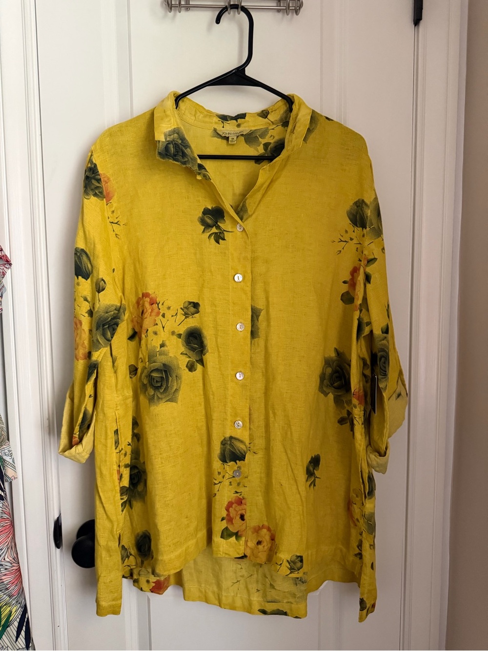 NWT JOHN MARK Yellow Floral Button-Up Linen Shirt Size 1X $129